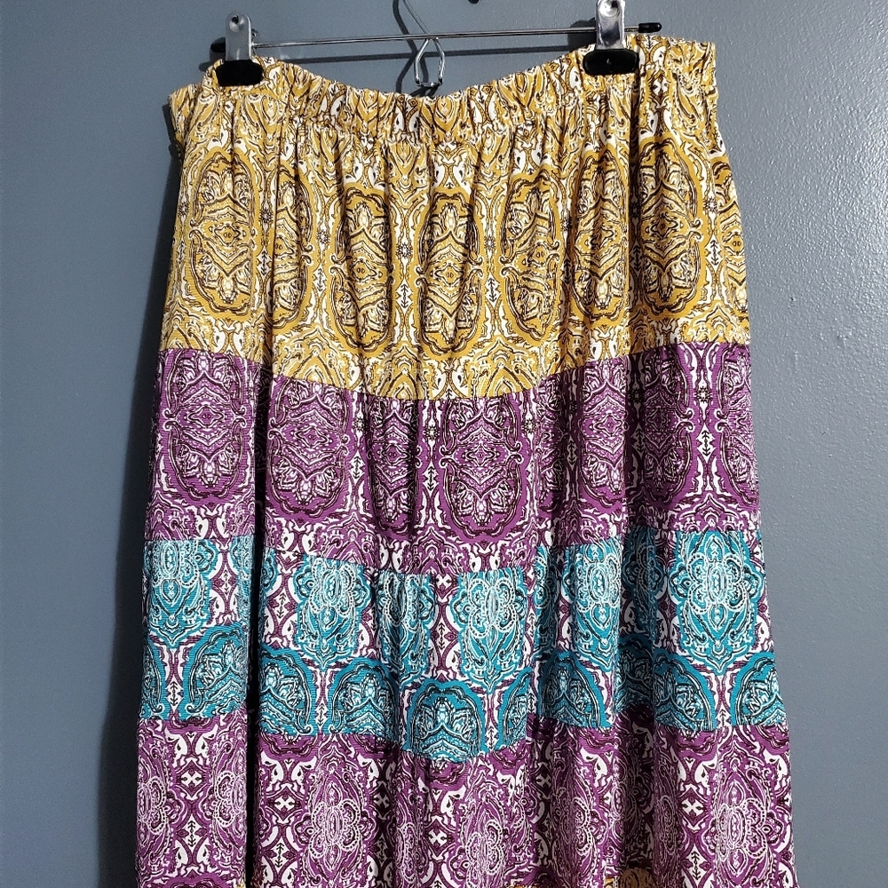 Cato Tiered Maxi Skirt Elastic Waist Purple Teal Blue Yellow Size 18/20W - Picture 5 of 8